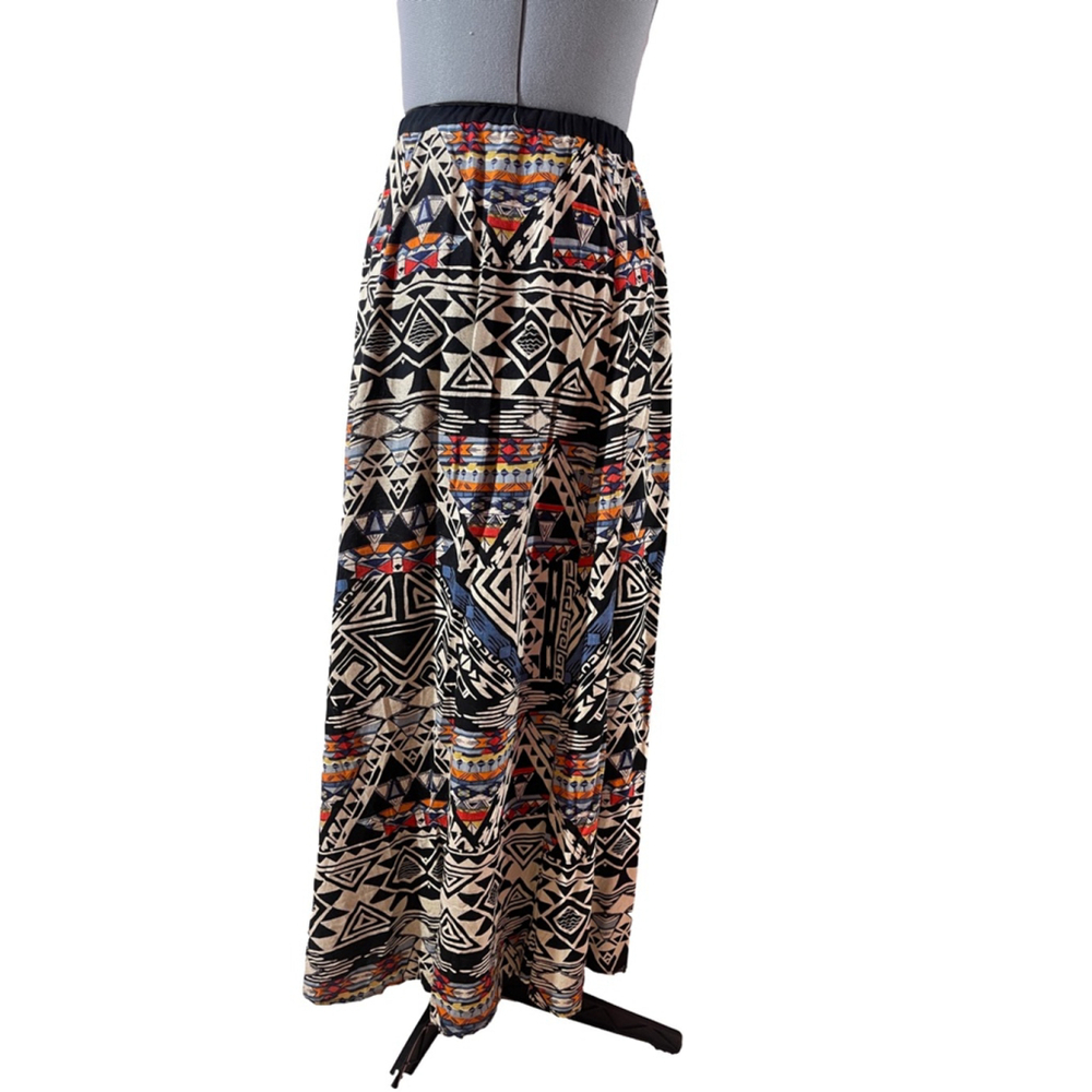 Women's Angie Maxi Skirt Size L Beige Black Geometric Print